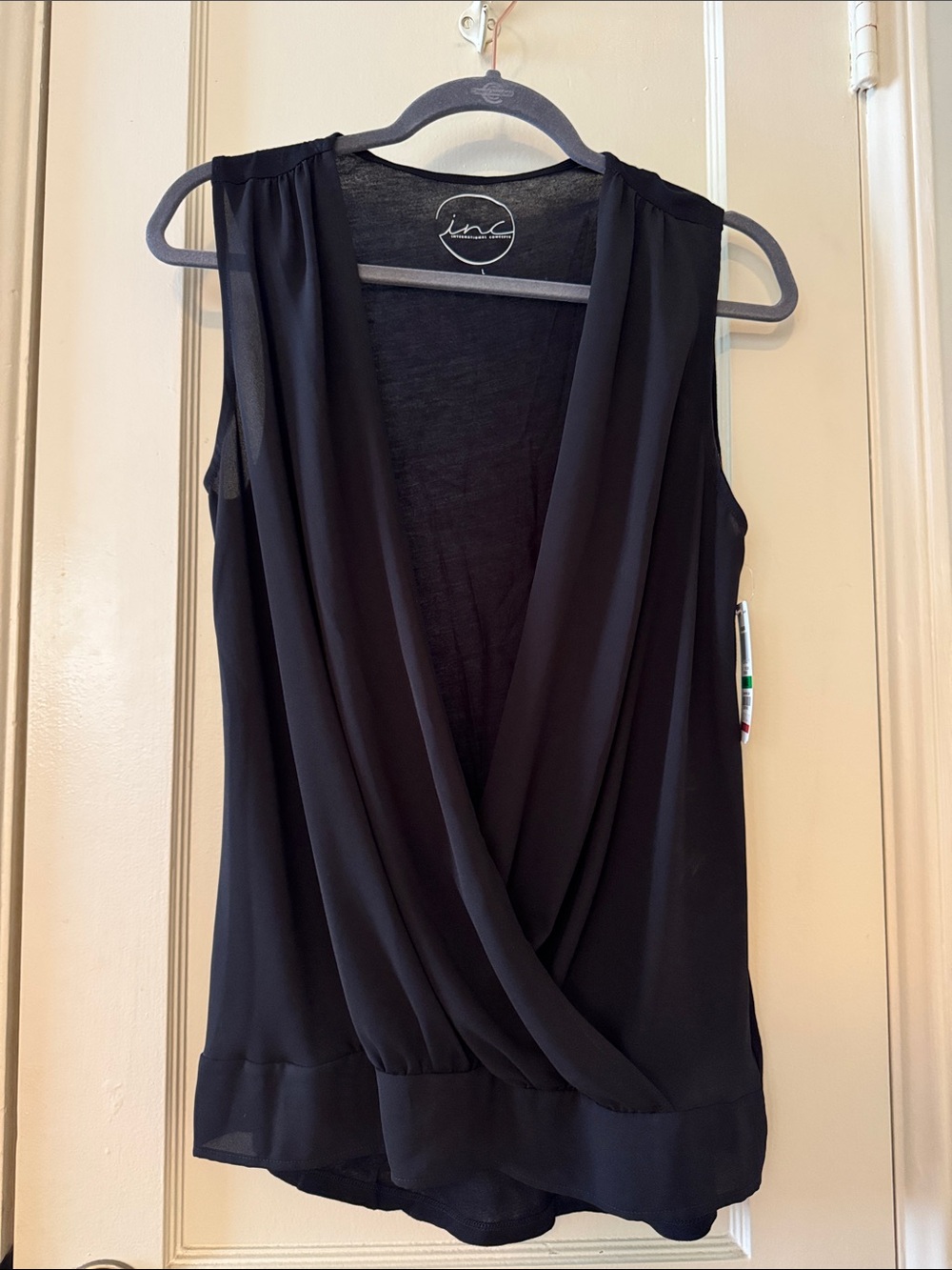 NWT! INC International Concepts Women's Black Draped Blouse